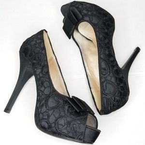 Primadonna Collection Lace Bow Open Toe Heels